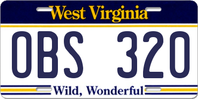 WV license plate OBS320