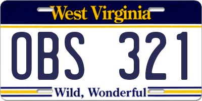 WV license plate OBS321