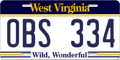 WV license plate OBS334