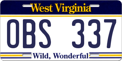 WV license plate OBS337