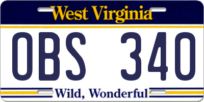 WV license plate OBS340