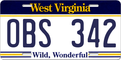 WV license plate OBS342