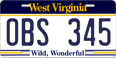 WV license plate OBS345