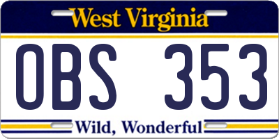 WV license plate OBS353