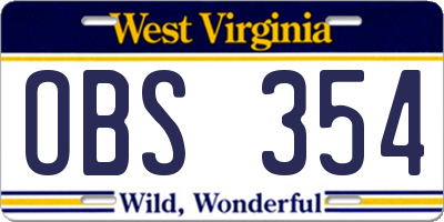 WV license plate OBS354