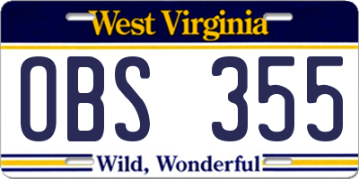 WV license plate OBS355