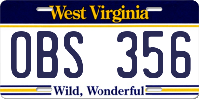 WV license plate OBS356