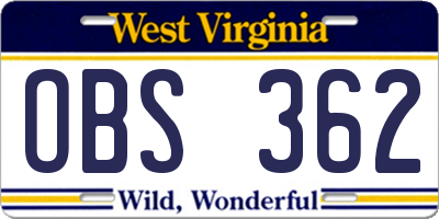 WV license plate OBS362