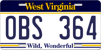 WV license plate OBS364