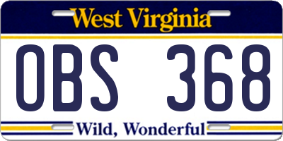 WV license plate OBS368
