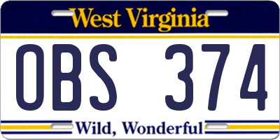 WV license plate OBS374