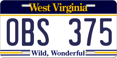 WV license plate OBS375