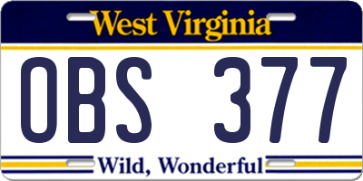 WV license plate OBS377