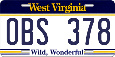 WV license plate OBS378