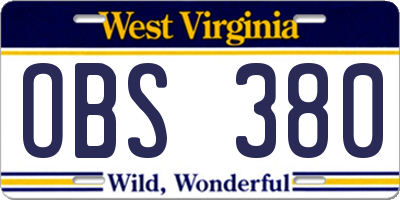 WV license plate OBS380