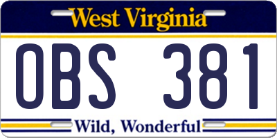 WV license plate OBS381