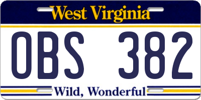 WV license plate OBS382