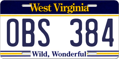 WV license plate OBS384