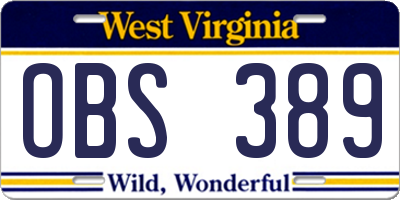WV license plate OBS389