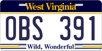 WV license plate OBS391