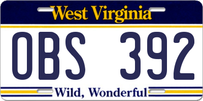WV license plate OBS392
