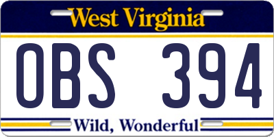 WV license plate OBS394