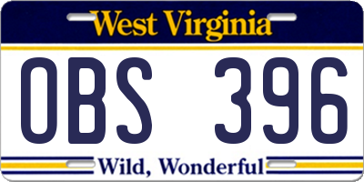 WV license plate OBS396