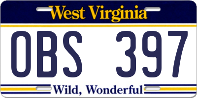 WV license plate OBS397