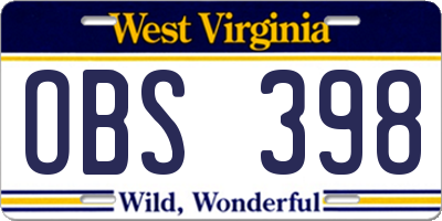 WV license plate OBS398