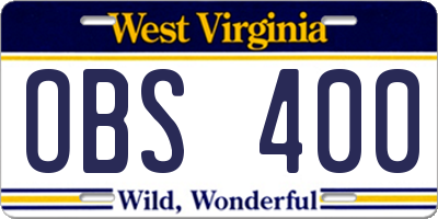 WV license plate OBS400