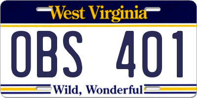 WV license plate OBS401
