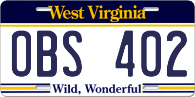 WV license plate OBS402