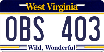 WV license plate OBS403