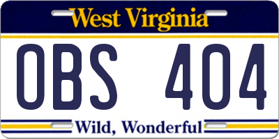 WV license plate OBS404