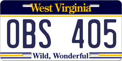 WV license plate OBS405