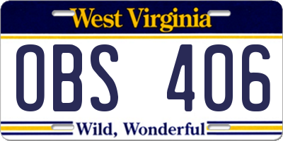 WV license plate OBS406