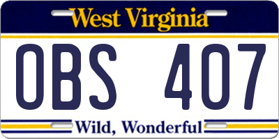 WV license plate OBS407
