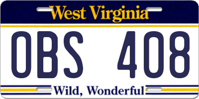 WV license plate OBS408