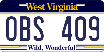 WV license plate OBS409