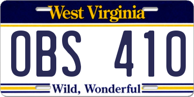 WV license plate OBS410