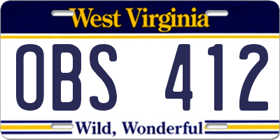 WV license plate OBS412