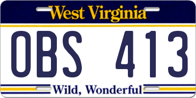WV license plate OBS413