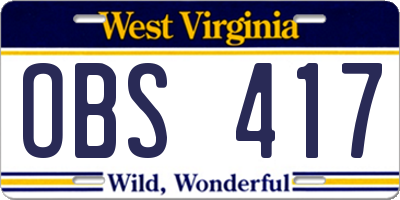 WV license plate OBS417