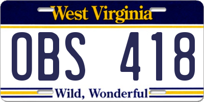 WV license plate OBS418