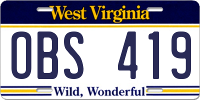WV license plate OBS419