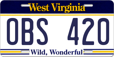 WV license plate OBS420