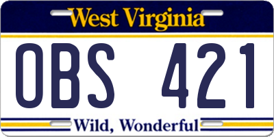 WV license plate OBS421