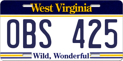 WV license plate OBS425