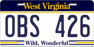 WV license plate OBS426