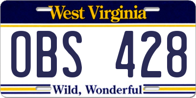 WV license plate OBS428
